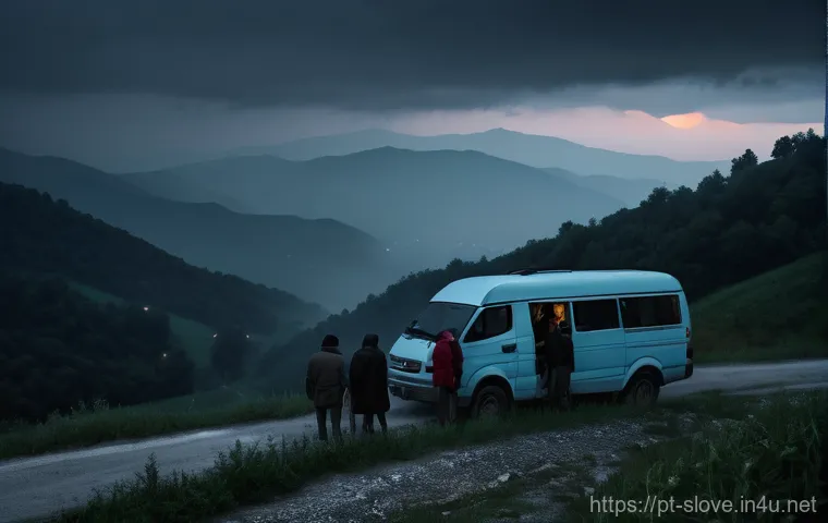 슬로베니아 영화 감독 다미안 코조 - **"The Desperate Crossing"**
    A cinematic wide shot depicting a group of individuals, appearing t...