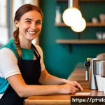 슬로베니아 식당 팁 문화 - **Prompt:** A cozy, warmly lit cafe scene in Ljubljana, Slovenia, bustling softly with morning patro...